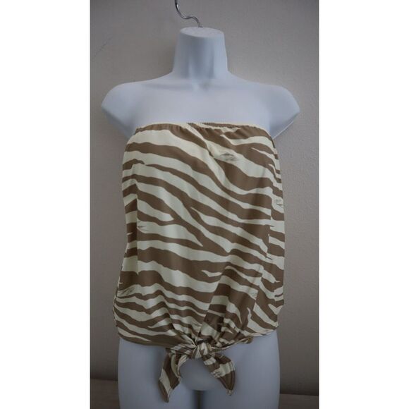 Michael Kors Women's Sz S Khaki Zebra Print Tie Front Tankini Swimsuit Top $102+ - Picture 4 of 16